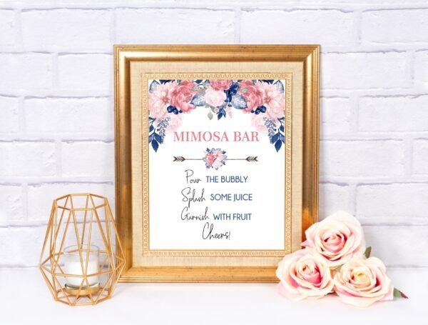 Mimosa bar sign bridal shower, bridal shower decorations, blush pink, navy pink, bridal shower signs, printable sign