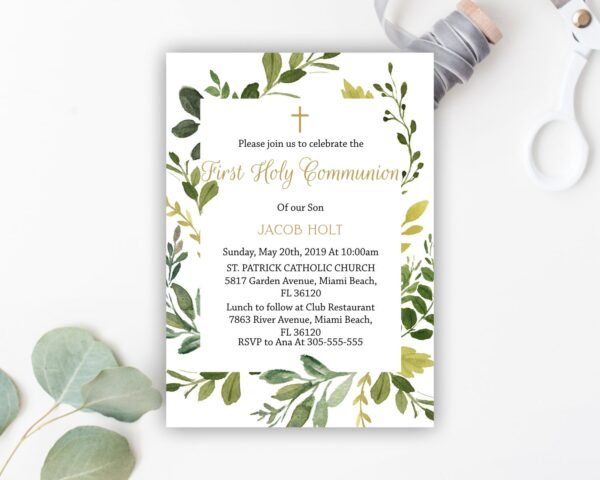 First holy communion welcome sign, Printable sign, Communion decoration, Greenery communion - Image 2
