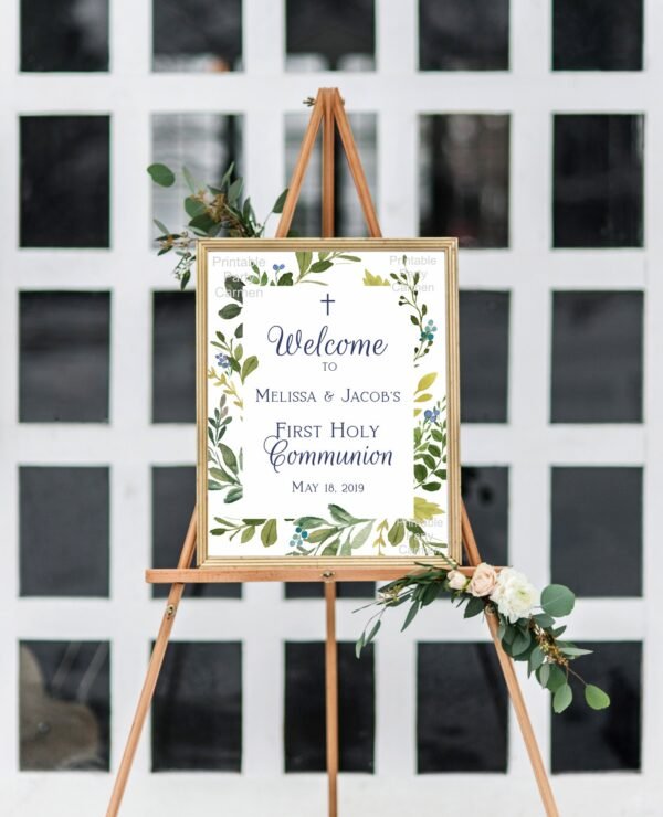 First holy communion invitation boy, printable invitation, wreath watercolor, instant download, boy communion, navy blue, 5x7, FC10 - Image 9