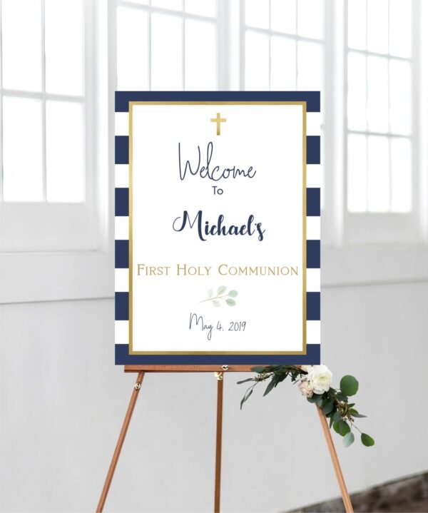 First communion boy welcome sign