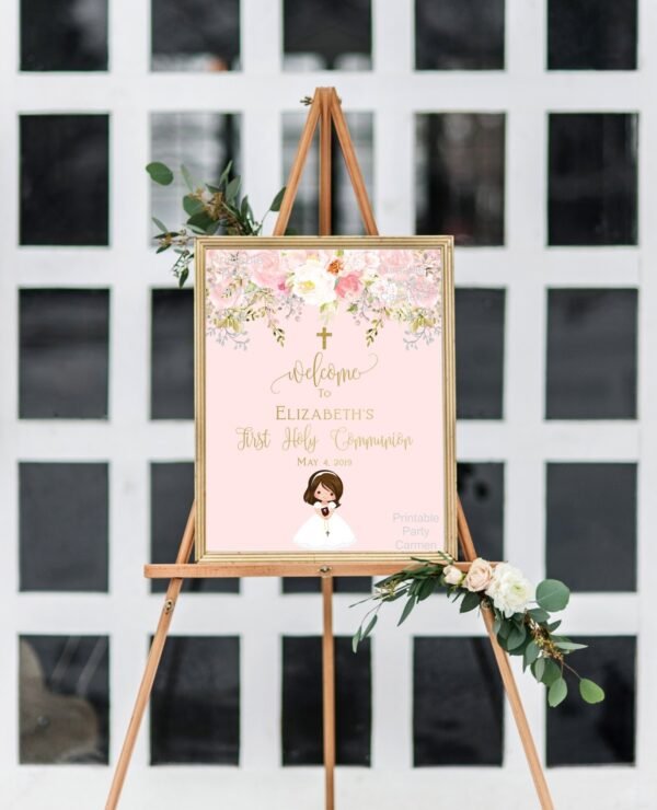 Sanitizer Station printable sign, Hand Sanitizer sign, First communion sign girl, Baptism sign decor, floral blush, instant download, FC01 - Image 2
