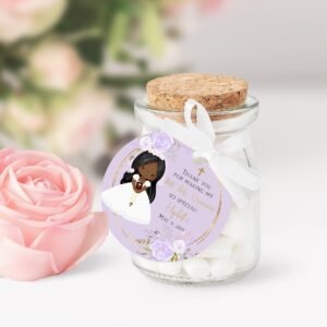 Girl favor tags communion, printable tags, communion girl, thank you tags communion, personalized favor tags, black girl stickers, FC03