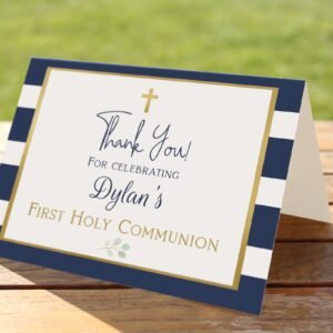 First communion thank you card, boy first Communion, printable thank you tags, Navy and Gold