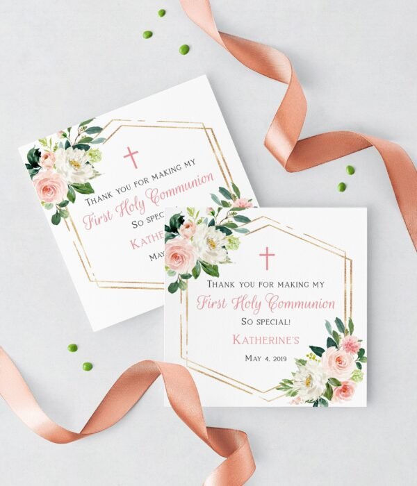 First Communion invitation siblings, communion twins, first communion girls, printable invitation, floral greenery invitation, sisters - Image 7