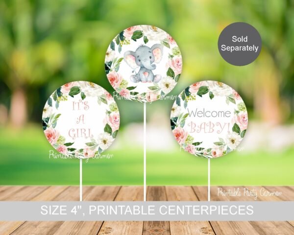 Elephant baby shower WATER BOTTLE LABEL, girl baby shower, Shower decoration, printable label, blush pink floral watercolor - Image 6
