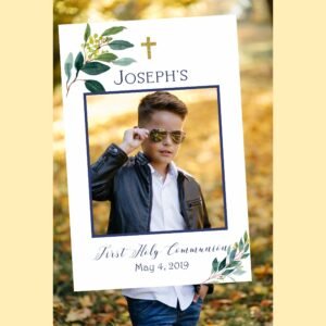 Photo Booth Selfie Frame First Communion Boy, First Communion decoration, Digital photo boot frame, navy and gold