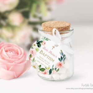 Blush Baptism favor tags printable, Girl Baptism favor tags, baptism labels stickers, blush floral watercolor, favor tags, baptism favors