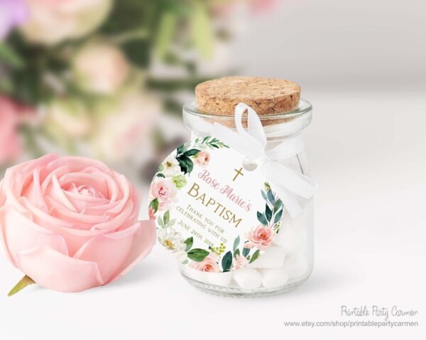 Blush Baptism favor tags printable, Girl Baptism favor tags, baptism labels stickers, blush floral watercolor, favor tags, baptism favors