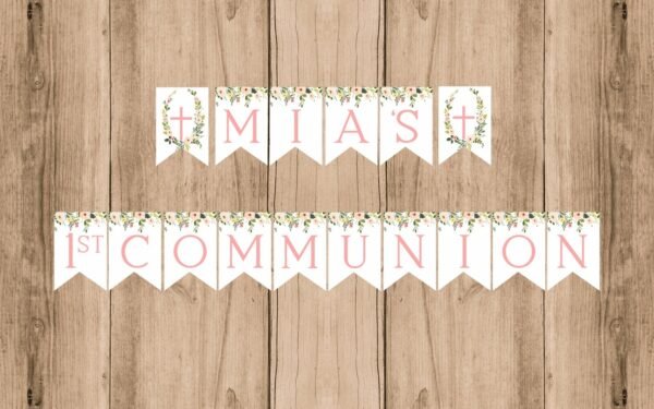 Banner 1st communion, Girl First Communion decorations, communion decoration printable banner, geenery