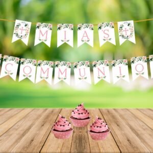 Bunting Banner Girl 1st communion, Blush pink Communion decorations, communion decoration printable banner, Baptism decoration, FC05, FC07