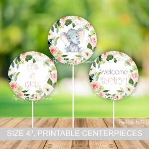 Elephant baby shower centerpieces, girl baby shower, printable centerpieces, little peanut, baby shower decoration