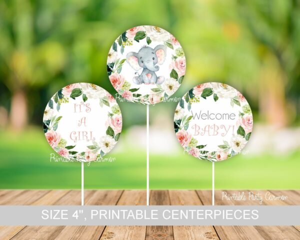 Elephant baby shower centerpieces, girl baby shower, printable centerpieces, little peanut, baby shower decoration