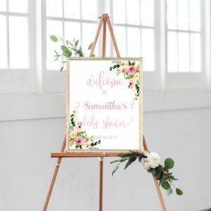 Floral Blush Baby Shower Welcome Sign, Girl Shower sign, boho welcome sign, baby shower decorations, printable sign