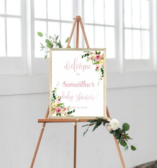 Floral Blush Baby Shower Welcome Sign, Girl Shower sign, boho welcome sign, baby shower decorations, printable sign