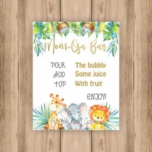 Mom-osa Bar Sign, Jungle Baby Shower, Safari baby shower, Gender neutral, Jungle animals, table signs decoration