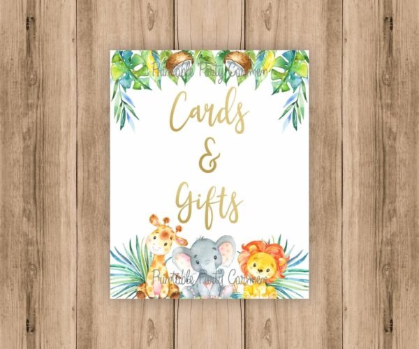 Cards and Gifts Sign, Jungle Baby Shower, Safari baby shower, Gender neutral, Jungle animals, table signs decoration