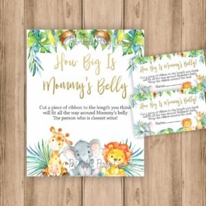 Jungle baby shower game, How Big is Mommy's Belly game, Safari baby shower Belly Guessing Game, Printable game, Gender neutral