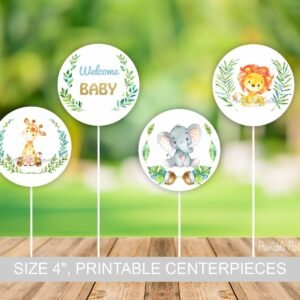 Safari Centerpieces Boy Baby shower, Jungle baby shower decoration, printable centerpieces, Jungle animals, Instant download