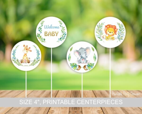 Safari Centerpieces Boy Baby shower, Jungle baby shower decoration, printable centerpieces, Jungle animals, Instant download