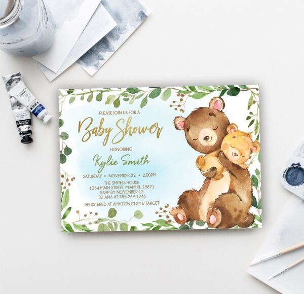 Woodland bear thank you card, woodland baby shower, baby bear, boy baby shower, instant download, super cute thank you card - Image 2