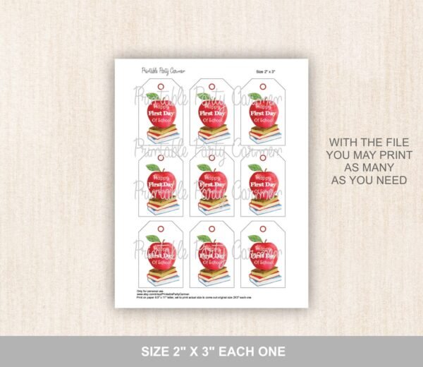 Back to school printable gift tags, Happy First Day of School Gift tag, Teacher gift tags, Instant download, Apple Gifts tags, Welcome back - Image 2