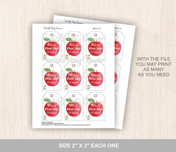 Happy First Day of School Gift tag, Back to school printable tag, Teacher gift tags, Instant download, Apple First Day Favors - Image 2