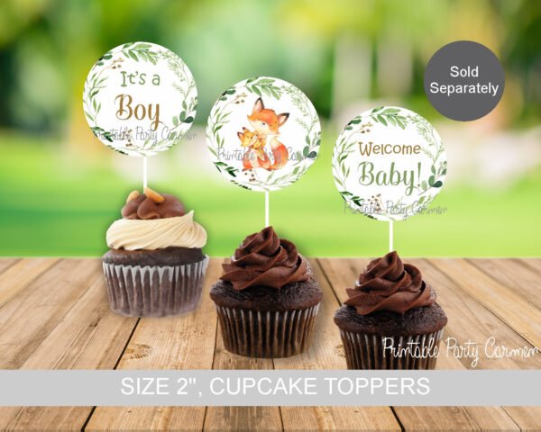 Fox Woodland baby shower centerpieces, baby shower decoration, printable centerpieces, Fox animals, mother and baby - Image 2