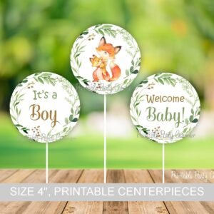 Fox Woodland baby shower centerpieces, baby shower decoration, printable centerpieces, Fox animals, mother and baby