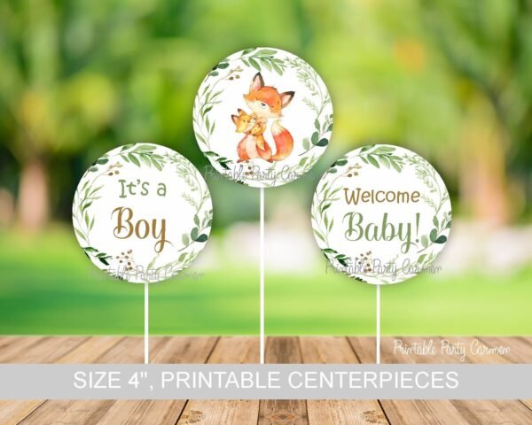 Fox Woodland baby shower centerpieces, baby shower decoration, printable centerpieces, Fox animals, mother and baby