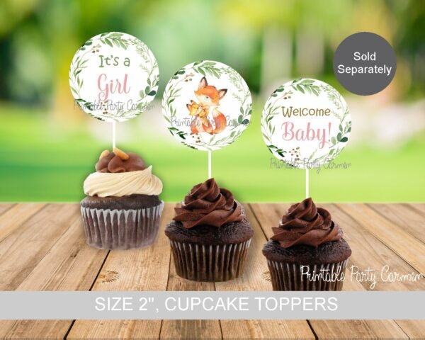Fox Woodland baby shower centerpieces, girl baby shower decoration, printable centerpieces, Fox animals, mother and baby - Image 2