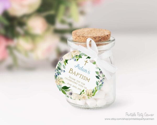 Printable Baptism Favor tags, Baptism boy or girl, labels favor tags, baptism stickers, floral watercolor, baptism favors decor