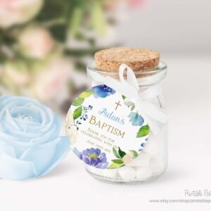 Baptism printable favor tags, Boy baptism, Christening tags, printable labels, baptism stickers, blue floral watercolor