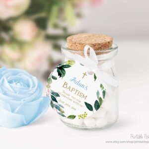 Favor tags Boy Baptism, gift tags baptism, Christening tags, printable labels, baptism stickers, wreath greenery