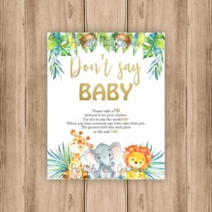 Jungle baby shower game, Don't say baby game, Safari baby shower, printable game, Gender neutral, Jungle animals