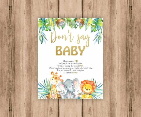 Jungle baby shower game, Don't say baby game, Safari baby shower, printable game, Gender neutral, Jungle animals