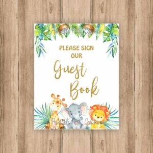 Jungle Guest Book Sign, Jungle Baby Shower, Safari baby shower, printable sign, Gender neutral, Jungle animals, table signs decoration