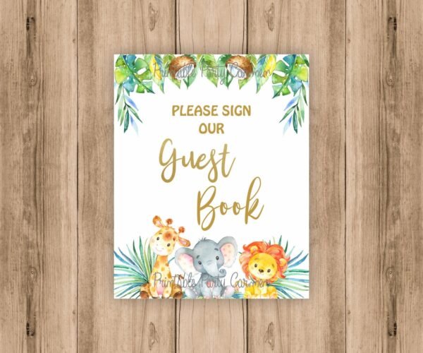 Jungle Guest Book Sign, Jungle Baby Shower, Safari baby shower, printable sign, Gender neutral, Jungle animals, table signs decoration