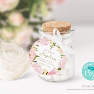 Baptism printable favor tags, Girl baptism, printable favor tags, baptism stickers, floral blush watercolor