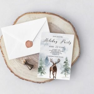 Rustic Christmas Party Invitation, Invitation Template, Printable invitation, Holiday invitation, Winter, Deer, CHRINV0012