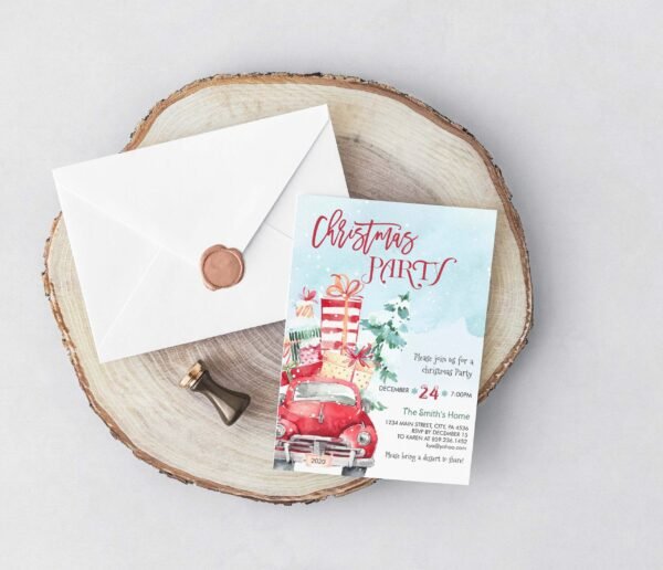 Winter Truck Christmas Party Invitation, Holiday Invitation Editable Template, Printable invitation, CHRINV0017