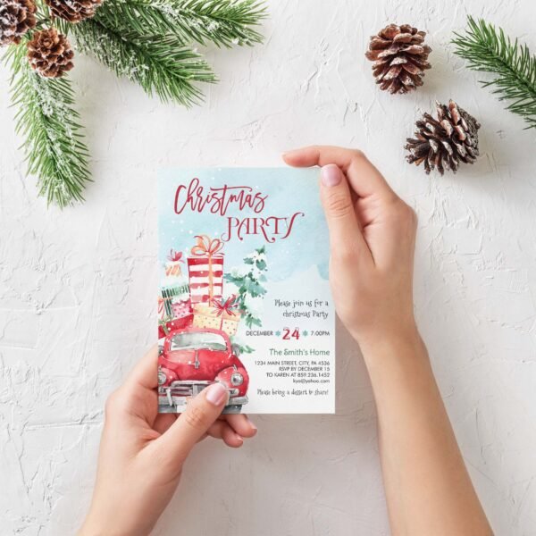Winter Truck Christmas Party Invitation, Holiday Invitation Editable Template, Printable invitation, CHRINV0017 - Image 2