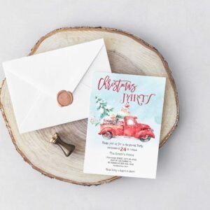 Winter Truck Christmas Party Invitation, Holiday Invitation Editable Template, Printable invitation, Christmas Pine Tree, CHRINV0019