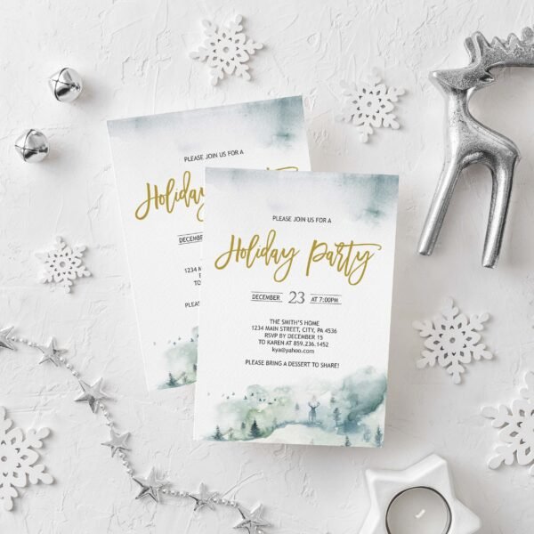 Rustic Christmas Party Invitation, Holiday Invitation Template, Printable invitation, Winter, Deer, Pine Tree, CHRINV0010