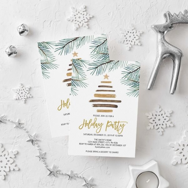 Rustic Christmas Party Invitation, Pine Tree Holiday Party Invitation Template, Printable Invitation, Pine Branches, Christmas Recycled - Image 2