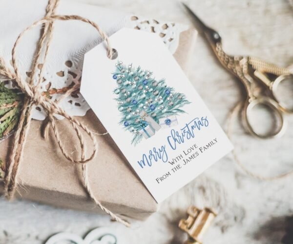 Christmas party invitation, Holiday Party Editable invitation, Christmas Dinner, Watercolor Christmas Blue Tree, instant download, 5x7 - Image 3