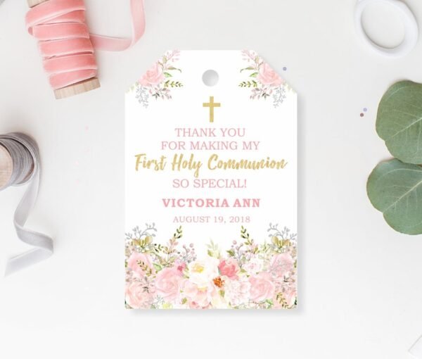 First holy communion welcome sign girl, 1st communion poster, communion decoration, printable sign, blush and gold, floral watercolor FC18 - Image 7