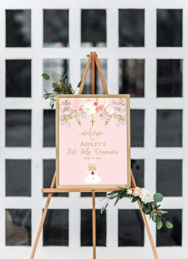Sanitizer Station printable sign, Hand Sanitizer sign, First communion sign girl, Baptism sign decor, floral blush, instant download, FC01 - Image 3