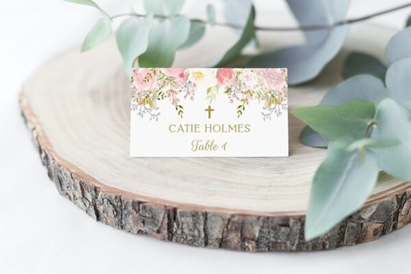 First holy communion welcome sign girl, 1st communion poster, communion decoration, printable sign, blush and gold, floral watercolor FC18 - Image 5