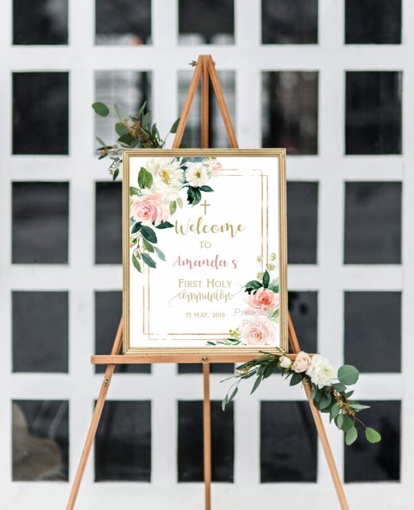 First communion invitation girl, printable invitation, 1st communion, floral blush watercolor, instant download, size 5x7, FC05 - Image 4