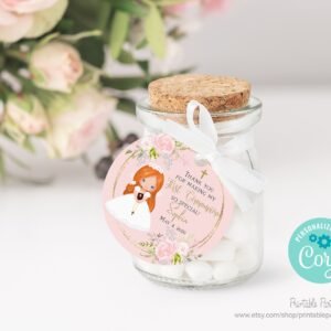 First Communion favor tags, Girl First Communion, Printable Favor Tags, Editable template, Communion Gift Tags, Red Haired Girl